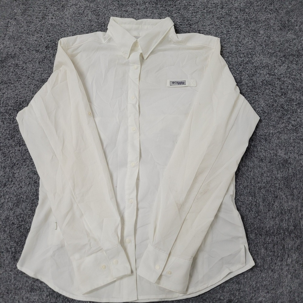 Columbia Fishing Shirt Womens Size M White PFG Long Sleeve Vented Outdoor Top